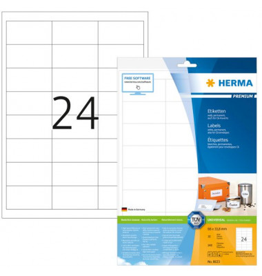 Etiketten Premium 8633, weiß 66x33,8mm, rechteckig, 