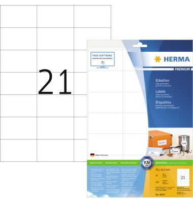 Etiketten Premium 8634, weiß 70x42,3mm, rechteckig, 