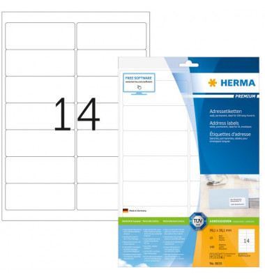 Etiketten Premium 8635, weiß 99,1x38,1mm, rechteckig, 