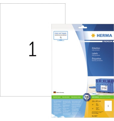 Etiketten Premium 8637, weiß 210x297mm, rechteckig, 