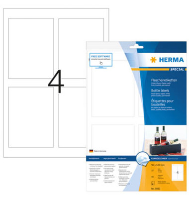 Etikett 90x120mm Flaschen glossy, Etikettenträger A4 Inkjet, 40 Etiketten / Pack