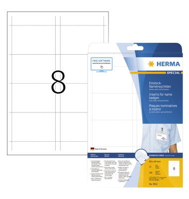 Namensschilder 90x60mm perfor. A4 weiss 200Et 25Bl 8Et Bl LaserCopy