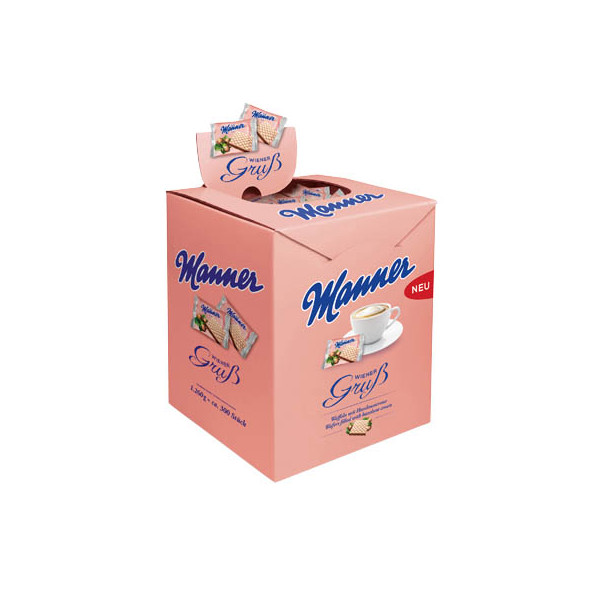 9000331007458 - Manner Wiener Gruß Waffeln mit Haselnusscreme ca 300 Stück Thekenspender 1260 Gramm Packung