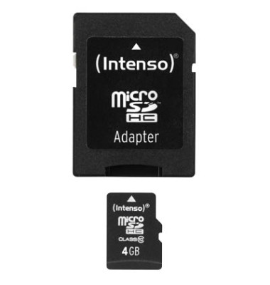 Speicherkarte microSDHC-Card Class 10 3413450, Micro-SDHC, mit SD-Adapter, Class 10, bis 25 MB/s, 4 GB