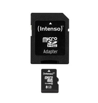 Micro-SDHC Speicherkarte 8GB 10MB/s Class 10, mit SD-Adapter