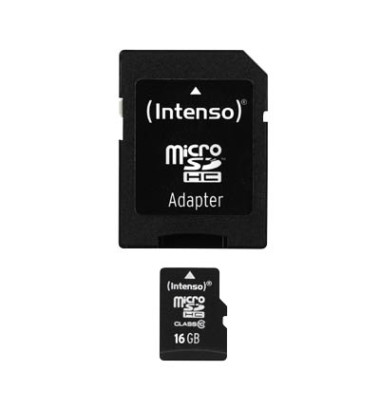Micro-SDHC Speicherkarte 16GB 10MB/s Class 10, mit SD-Adapter