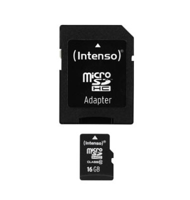 Speicherkarte microSDHC-Card Class 10 3413470, Micro-SDHC, mit SD-Adapter, Class 10, bis 25 MB/s, 16 GB