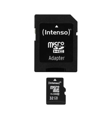 Micro-SDHC Speicherkarte 32GB 10MB/s Class 10, mit SD-Adapter