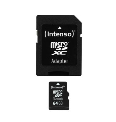 Speicherkarte microSDHC-Card Class 10 3413490, Micro-SDHC, mit SD-Adapter, Class 10, bis 25 MB/s, 64 GB