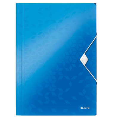 Eckspannmappe WOW 45990036, A4 blau metallic PP 80g, mit 3 Einschlagklappen