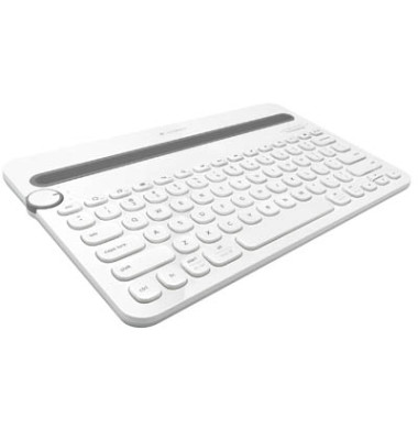 Multi-Device-Tastatur K480 920006351, kabellos (Bluetooth), für mehrere Geräte, klein, Sondertasten, Drehknopf, weiß