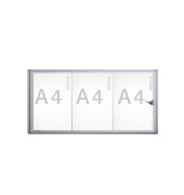 Schaukasten extraslim 3 x A4 extraflach Metallrückwand weiß, silber magnetisch