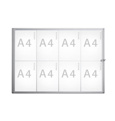 Schaukasten extraslim 8 x A4 extraflach Metallrückwand weiß, silber magnetisch