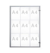 Schaukasten extraslim 9 x A4 extraflach Metallrückwand weiß, silber magnetisch