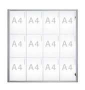 Schaukasten extraslim 12 x A4 extraflach Metallrückwand weiß, silber magnetisch