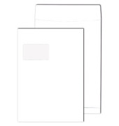 Faltentaschen, C4, mit Fenster, haftklebend, 40mm-Falte, 140g, weiß