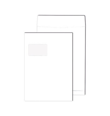 Faltentaschen 30021152, C4, mit Fenster, 40mm-Falte, haftklebend, 140g, weiß