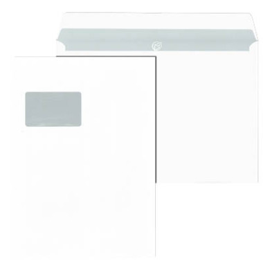 Versandtaschen 30025136, lange Seite offen, C4, mit Fenster, haftklebend, 100g, weiß