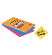 Haftnotizen 4690-S3B, Super Sticky, 101x152mm, farbig sortiert (orange/blau/pink), liniert, rechteckig