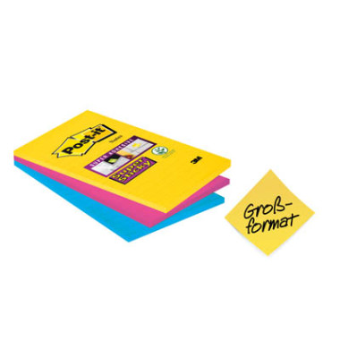 Haftnotizen 4690-S3R, Super Sticky, 101x152mm, farbig sortiert (gelb/blau/pink), liniert, rechteckig