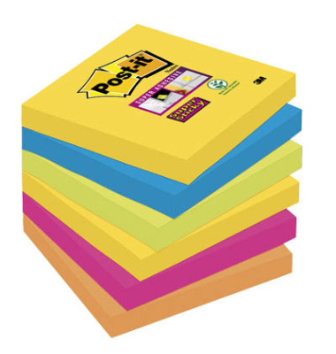 Haftnotizen 6546SR, Super Sticky Rio de Janeiro, 76x76mm, 5-farbig sortiert (ultragelb/paradisblau/limonengr&uuml;n/powerpink/vitalor