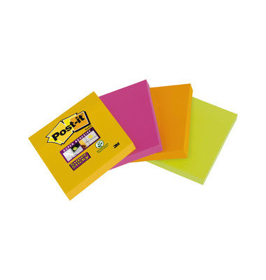 Haftnotizen 6910YPOG, Super Sticky Notes, 48x48mm, 4-farbig sortiert (gelb/orange/pink/gr&uuml;n), quadratisch