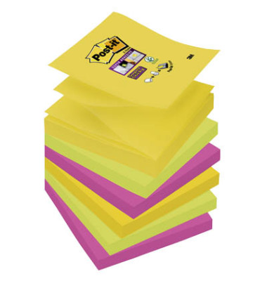 Haftnotizen R3306SR, Super Sticky Z-Notes Rio de Janeiro, 76x76mm, 3-farbig sortiert (ultragelb/limonengr&uuml;n/powerpink), ohne, Z-