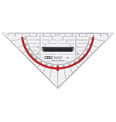 Kunststoff-Geodreieck 23180100 glasklar 16cm mit Griff und Tuschekante