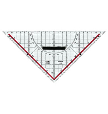 Kunststoff-Geodreieck 23250100 glasklar 25cm mit abnehmbarem Griff und Tuschekanten