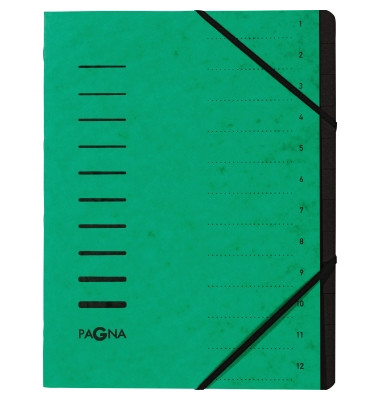 Ordnungsmappe A4 12-teilig grün Aufdruck 1-12 auf dem Deckel mit Ec