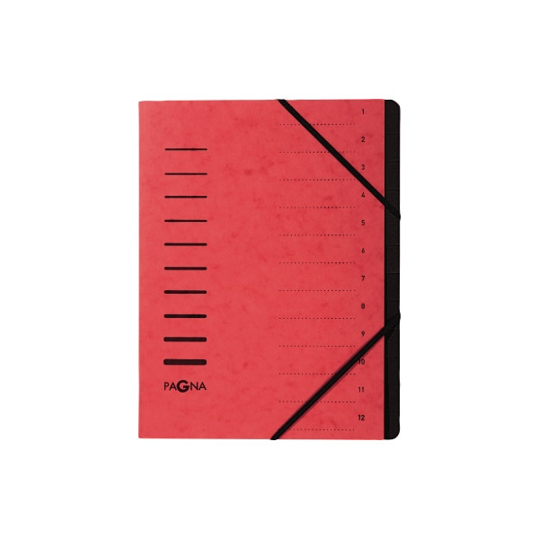 4013951008021 - Pagna - Ordnungsmappe din A4 240g m² Pressspankarton Farbe rot Farbe des Fächerblocks schwarz 12 Fächer