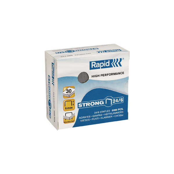 5 Stück Rapid Heftklammern High Performance Strong 24/6, 24859900, Stahldraht verzinkt, Heftleistung 2-30 Blatt max. 7313468599003 Rapid 5000 Stück