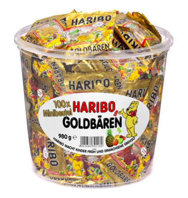 Haribo Goldbären Minibeutel 1 kg in PP-Dose 100 Btl