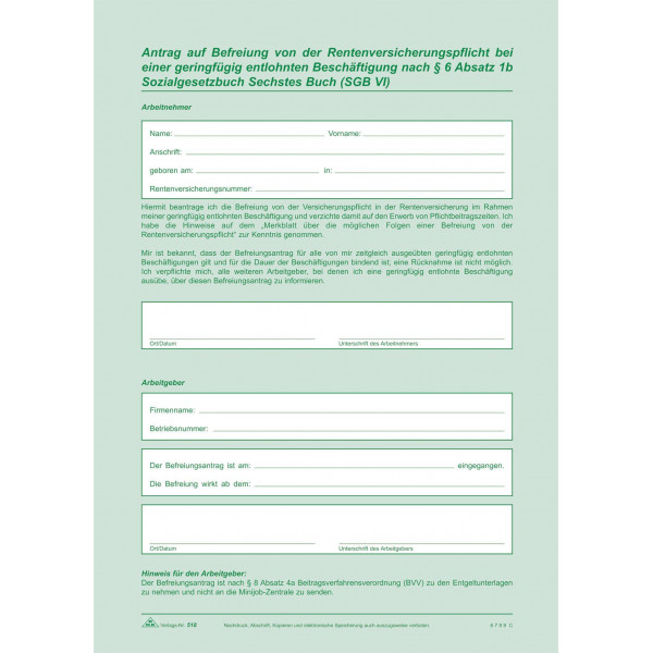 10 Stück RNK Arbeitsvertrag Teilzeit-Beschäftigte SD, 2 x 2 Blatt, DIN A4 4002871051804 RNK