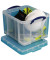 Aufbewahrungsbox 35l XL clear, 35 Liter, mit Deckel, für Schallplatten, außen 480x390x345mm, Kunststoff transparent