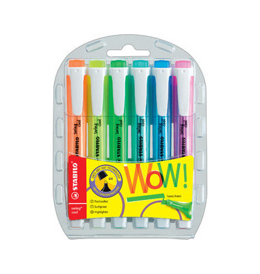 Textmarker-Set swing cool, 275/6-3, Etui, farbig sortiert (orange/gelb/gr&uuml;n/hellblau/blau/pink), 1-4mm Keilspitze