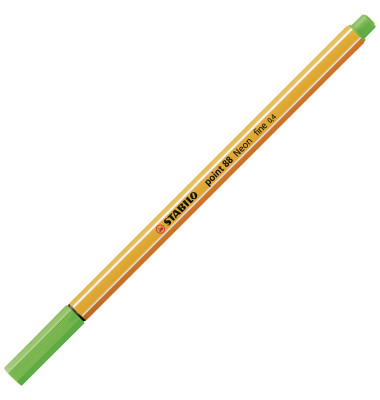 Fineliner point 88, 88/033, orange, wei&szlig;e Streifen (Schreibfarbe: neongr&uuml;n), 0,4mm