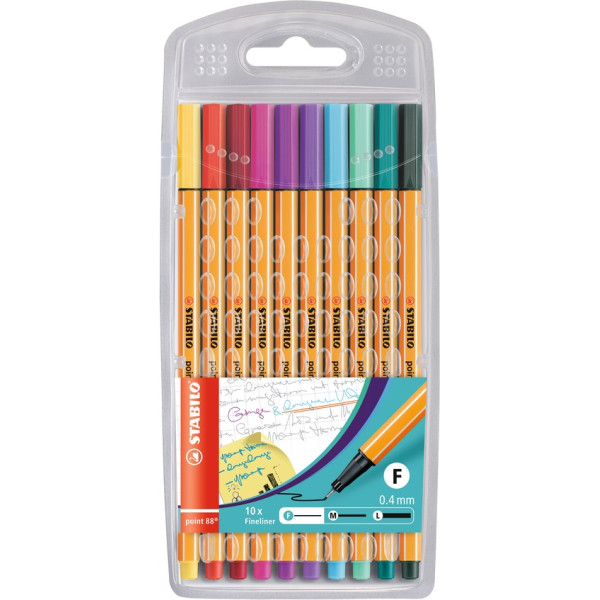 Stabilo Fineliner-Set point 88, 8810-1, orange, weiße Streifen (Schreibfarbe: 10-farbig sortiert), 0,4mm 4006381261265 Stabilo 10 Stück