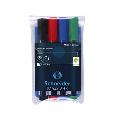 Boardmarker-Set Maxx 293, 129394, Etui, rot, blau, gr&uuml;n, schwarz, 2-5mm Keilspitze