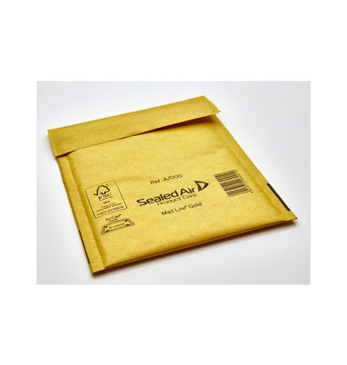 Luftpolstertaschen Gold A/000, 103027400, innen 110x160mm, haftklebend + Lochung für Klammer, braun