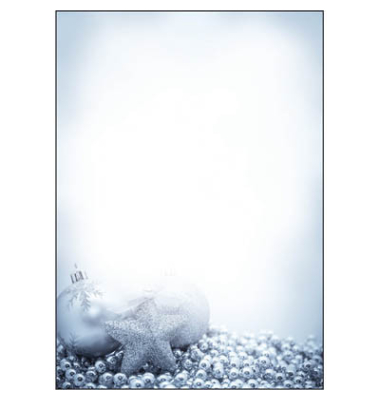 Weihnachtsbriefpapier Weihnachtskugeln / Perlen / Stern Blue Mystery DP081, A4, 90g