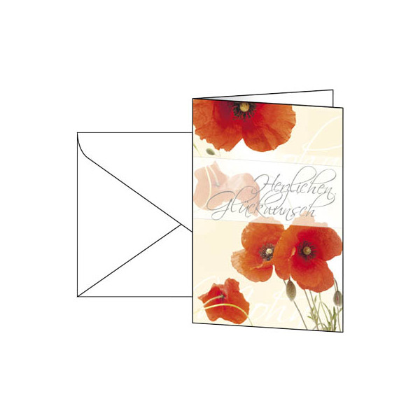 8 Stück Sigel Glückwunschkarten Red Poppies DS003 11,5cm x 17cm (BxH) 220g Motiv Glanzkarton FSC 4004360849831 Sigel