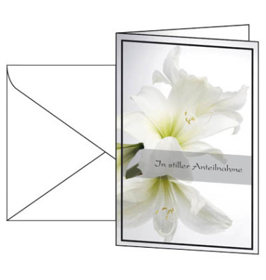 Trauerkarten weiße Amaryllis DS006 11,5cm x 17cm (BxH) 220g stille Anteilnahme Amaryllis Motiv Karton, Kunststoff-kaschiert FSC