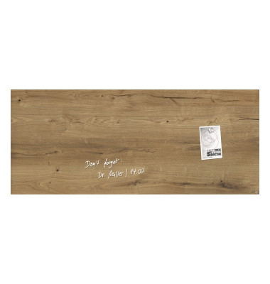 Glas-Magnetboard artverum GL 247, 130x55cm, braun, Design Natural Wood