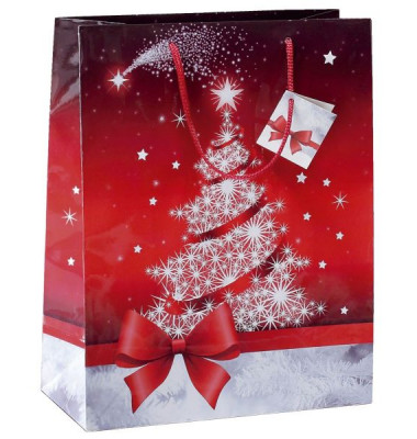 Geschenktasche GT023 Sparkling Tree, Weihnachten, mit Tragekordel / Geschenkanh&auml;nger, Weihnachtsbaum, 17cm x 23cm