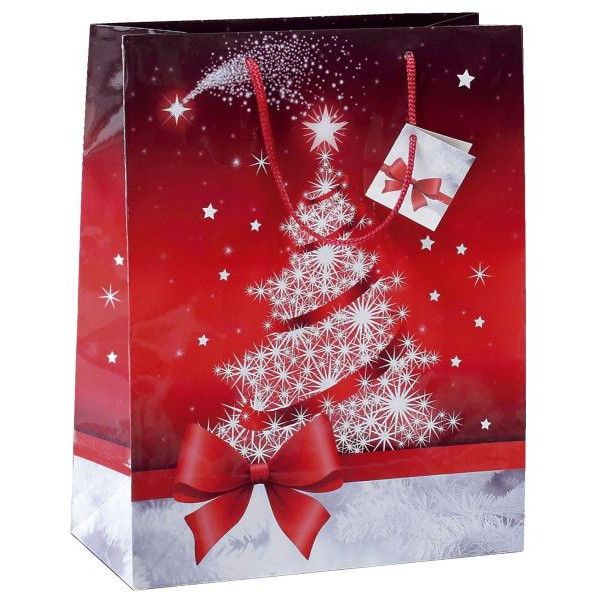 50 Stück Sigel Geschenktasche GT023, Weihnachten, Sparkling Tree, mit Glanzlackierung und Geschenkanhänger, Sparkling Tree, 170mm x 230mm 40043