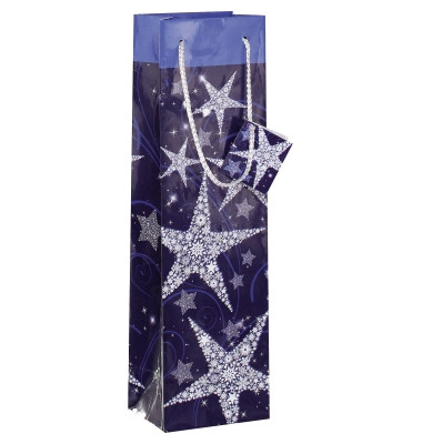 Geschenktragetasche für 1 Flasche Shining Stars blau Motiv 10x8x35cm