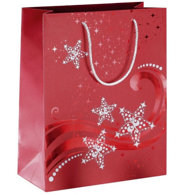Geschenktasche GT108, Weihnachten, farblich abgestimmte Tragekordel, Sterne, 100mm x 230mm