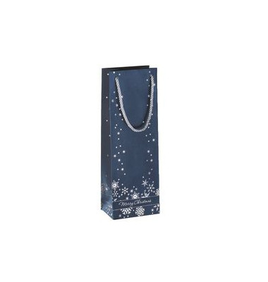 Geschenktragetasche für 1 Flasche Silver Snowflakes silber Motiv 12,5x8,5x36cm