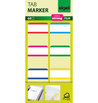 Index Haftstreifen Film, extra strong, 25x38mm, 6 Farben mit weißem